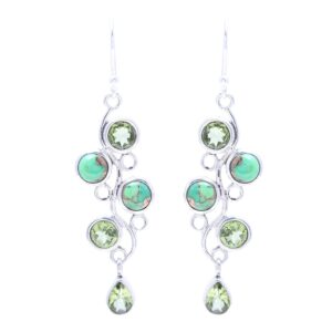 NOVICA Artisan Handmade Peridot Dangle Earrings Composite Turquoise from India Sterling Silver Reconstituted Birthstone Gemstone [2.3 in L x 0.5 in W x 0.2 in D] ' Green Sheen'