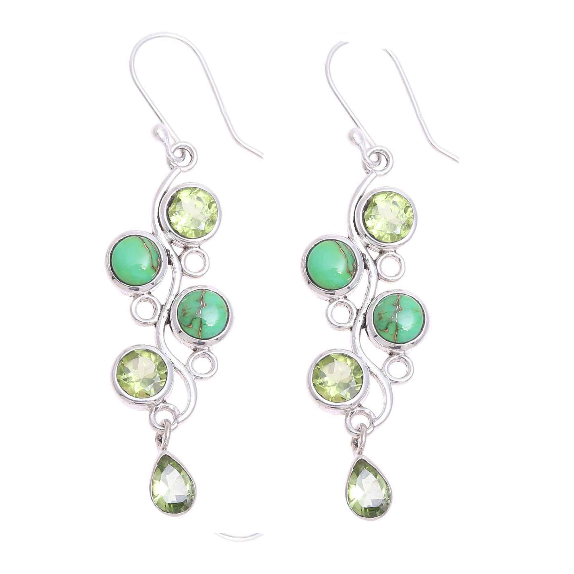 NOVICA Artisan Handmade Peridot Dangle Earrings Composite Turquoise from India Sterling Silver Reconstituted Birthstone Gemstone [2.3 in L x 0.5 in W x 0.2 in D] ' Green Sheen'