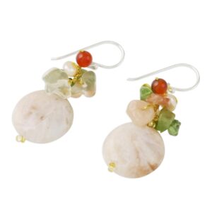 NOVICA Artisan Handmade Multigemstone Dangle Earrings Beaded Cluster from Thailand Quartz Peridot Pearl Freshwater Cultured Birthstone [1.8 in L x 0.6 in W] ' Thai Joy'