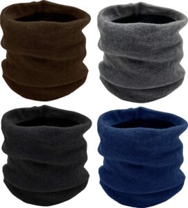 winter thermal neck gaiter, 4 pack fleece lined interior face scarf tube wrap, mens womens bulk (4 pack assorted solids)