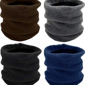 Winter Thermal Neck Gaiter, 4 Pack Fleece Lined Interior Face Scarf Tube Wrap, Mens Womens Bulk (4 Pack Assorted Solids)