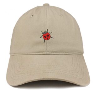 Trendy Apparel Shop Ladybug Embroidered Cotton Unstructured Dad Hat - Khaki