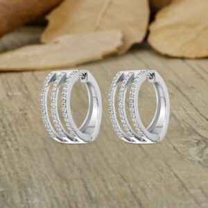 1/4 Carat | 10K White Gold | IGI Certified Lab Grown3 Line Hoop Diamond Earrings Prong Setting | Round Shape Diamond | Friendly Diamonds Earrings | G-H Color, SI1 Clarity