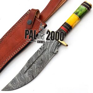 pal 2000 knives hun-9314 custom handmade damascus steel knife colored camel bone handle