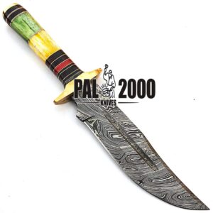 PAL 2000 KNIVES HUN-9314 Custom Handmade Damascus Steel Knife Colored Camel Bone Handle