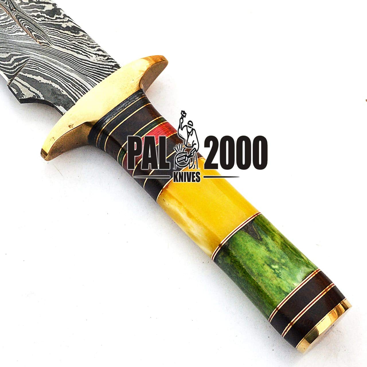 PAL 2000 KNIVES HUN-9314 Custom Handmade Damascus Steel Knife Colored Camel Bone Handle