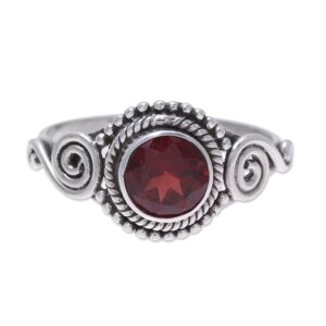 NOVICA Garnet .925 Sterling Silver Ring, Assam Allure'