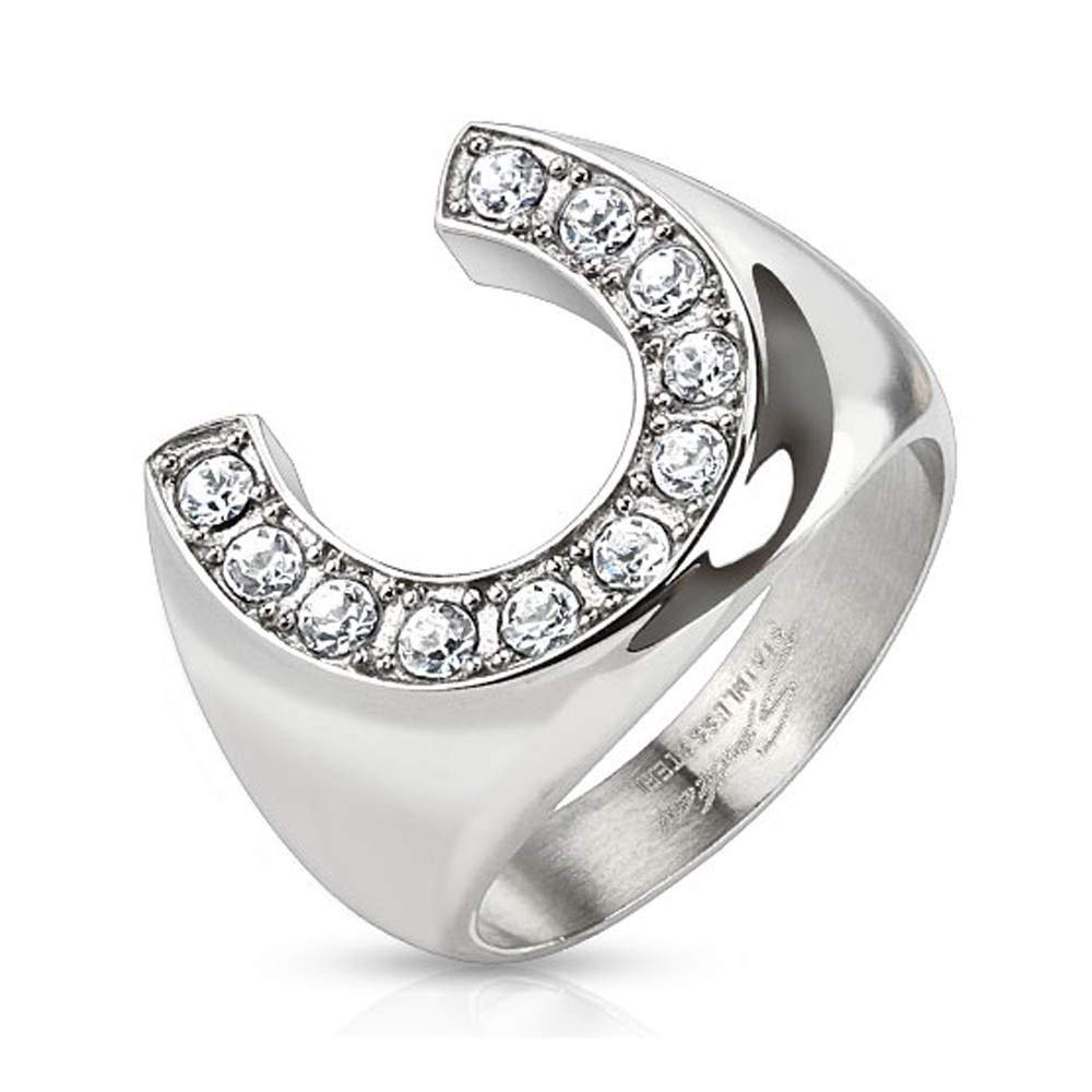 Covet Jewelry Horseshoe with Gemmed Rim Cast Ring Stainless Steel (Width: 0.63" (16mm), Ring Size: 13)