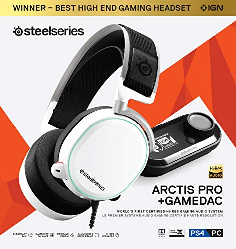 SteelSeries Arctis Pro + GameDAC Wired Gaming Headset - Certified Hi-Res Audio - Dedicated DAC and Amp - for PS5/PS4 and PC - White