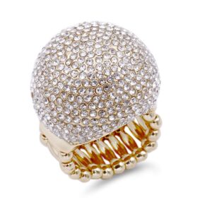 Lavencious Snowball Rhinestone Cocktail Stretch Ring Party Ring for Women Free Sizes for 6 to 10 (Gold)