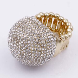 Lavencious Snowball Rhinestone Cocktail Stretch Ring Party Ring for Women Free Sizes for 6 to 10 (Gold)