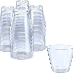 Prestee Small Clear Plastic Cup - 5 oz Plastic Cups - 200 Pack Small Plastic Cups - Hard Clear Cups - Clear Disposable Cups - Plastic Wine Cups - Plastic Cocktail Glasses - Plastic Drinking Cups