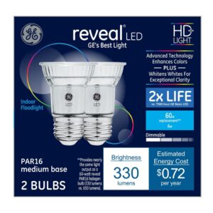 GE Reveal 2-Pack 60 W Equivalent Dimmable 3000K Color-Enhancing Par16 LED Light Fixture Light Bulbs