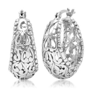 max + stone silver filigree earrings for women with click tops | 925 sterling silver earrings for women with anti-tarnishing rhodium plating | sterling silver hoop earrings for women