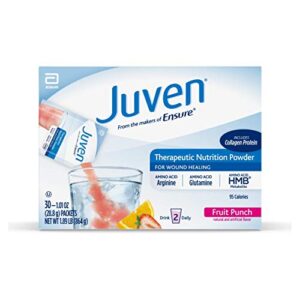 juven therapeutic nutrition drink mix powder for wound healing support, includes collagen protein, fruit punch, 30 count