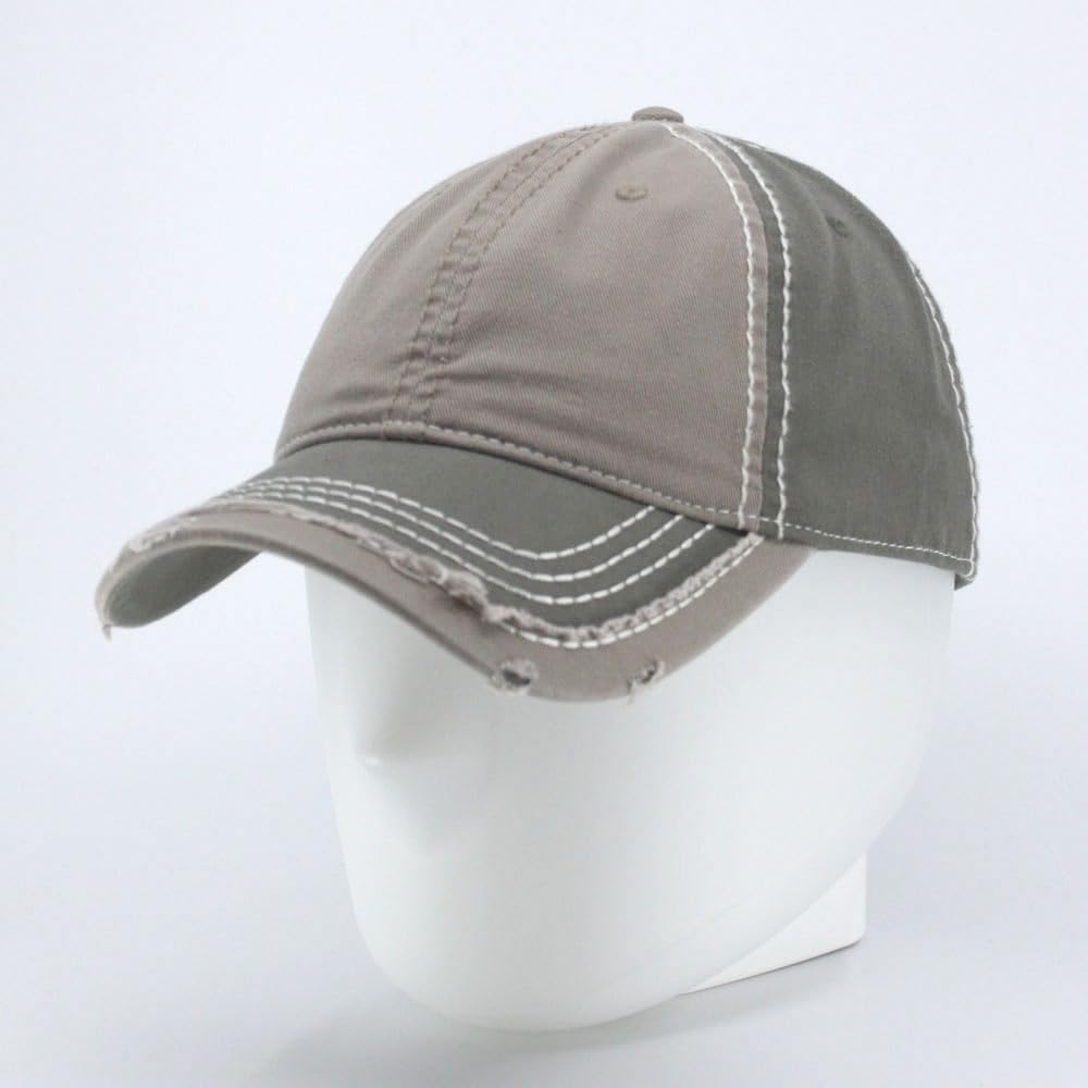 The Vintage Year Washed Cotton Distressed with Heavy Stitching Adjustable Baseball Cap (Olive Green/Dark Khaki/Olive Green)