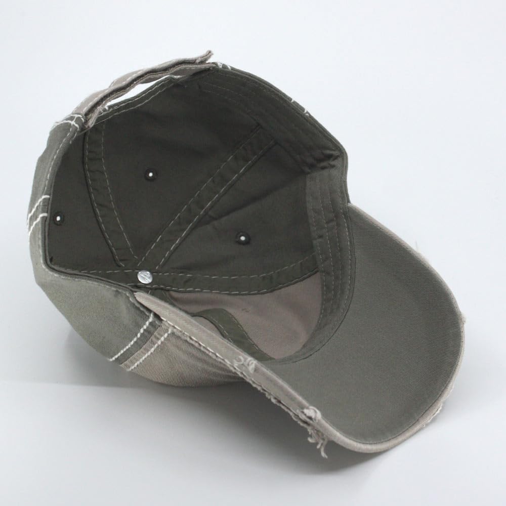 The Vintage Year Washed Cotton Distressed with Heavy Stitching Adjustable Baseball Cap (Olive Green/Dark Khaki/Olive Green)