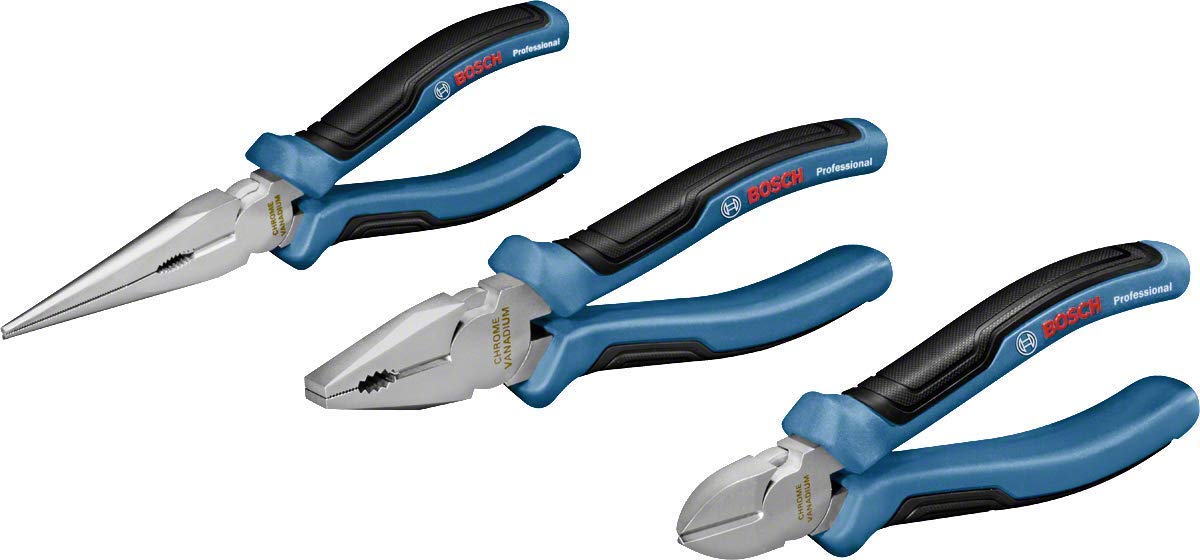 Bosch Professional Three-Part Pliers Set (Combination Pliers, Needle-Nose Pliers and Side Cutters, with L-BOXX Inlay)