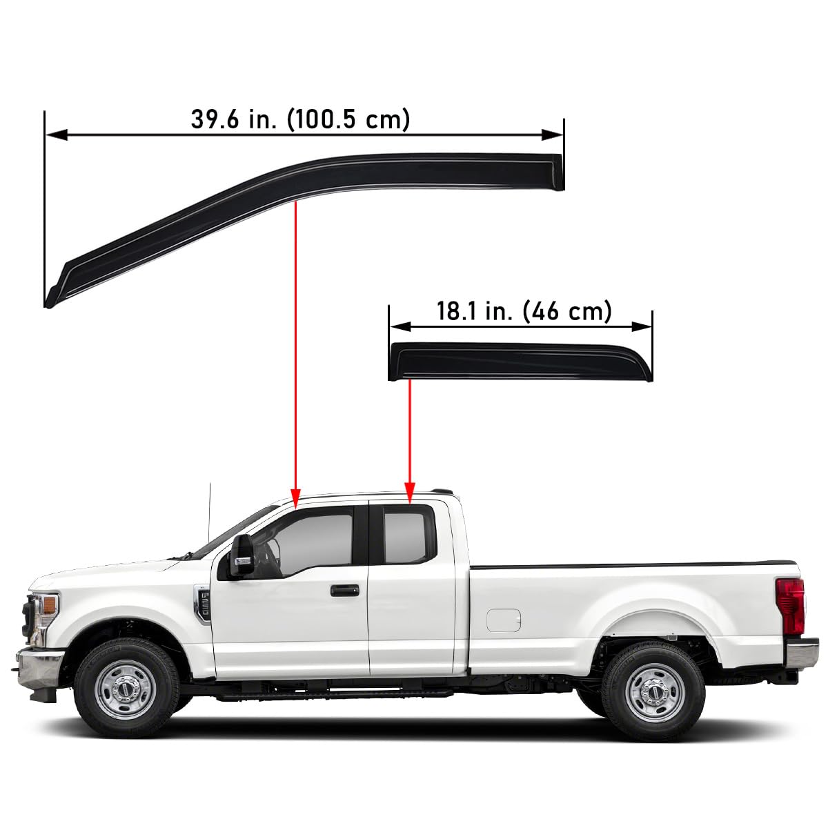 Lightronic WV94974 Outside-Mount Side Window Deflectors & Visor Rain Guard, Dark Smoke, 4-Pieces Set, Fits 2015-2024 Ford F-150, 2017-2020 Ford F-150 Raptor, 2017-2024 Ford F-350 Super Duty, SuperCab