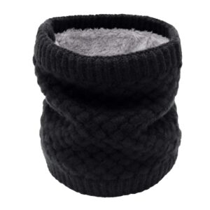 aiphamy winter fleece lined knitted neck warmer scarf neck gaiter for women mens teens (1, black)