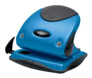 rexel choices p225 2 hole punch, 25 sheet capacity, paper alignment indicator, metal, blue, 2115693