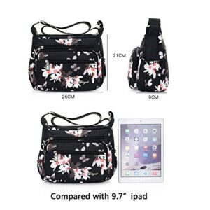 Nawoshow Nylon Floral Multi-Pocket Crossbody Purse Bags for Women Travel Shoulder Bag (Flower&Butterfly)