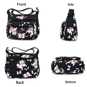 Nawoshow Nylon Floral Multi-Pocket Crossbody Purse Bags for Women Travel Shoulder Bag (Flower&Butterfly)