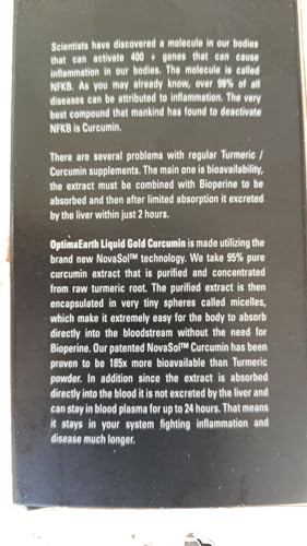 OptimaEarth Liquid Gold Curcumin with NovaSOL - Enhanced Absorption Turmeric Supplement - Supports Joint and Immune System Health - 185x More Bioavailable Than Traditional Curcumin Products