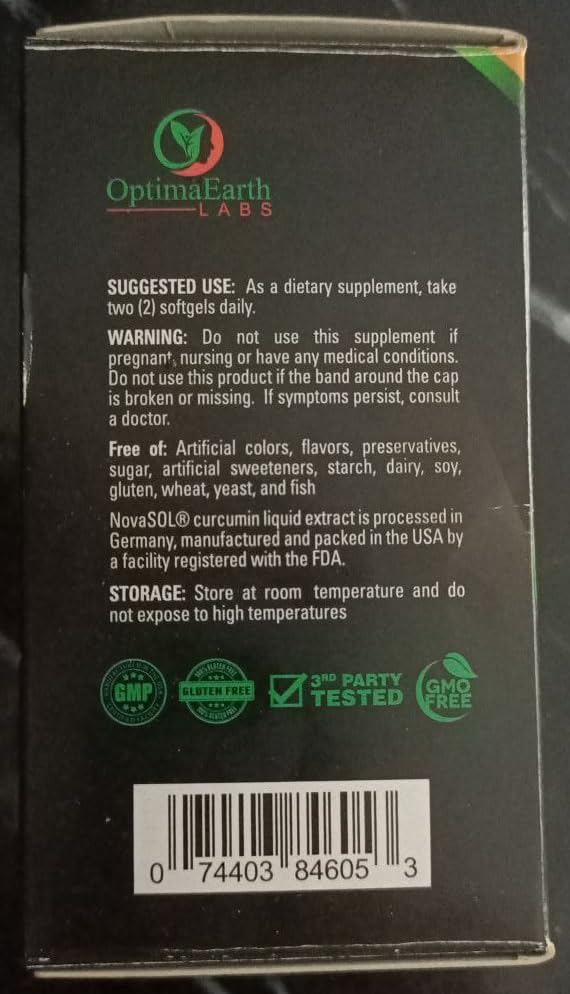 OptimaEarth Liquid Gold Curcumin with NovaSOL - Enhanced Absorption Turmeric Supplement - Supports Joint and Immune System Health - 185x More Bioavailable Than Traditional Curcumin Products