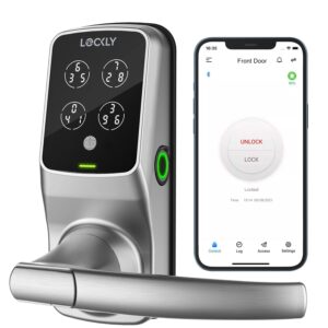 Lockly Secure Plus, Bluetooth Smart Lock, Keyless Entry Door Lock, PIN Genie® Keypad, 3D Biometric Fingerprint Sensor, Auto Lock - Satin Nickel (PGD628FSN) - Latch Edition