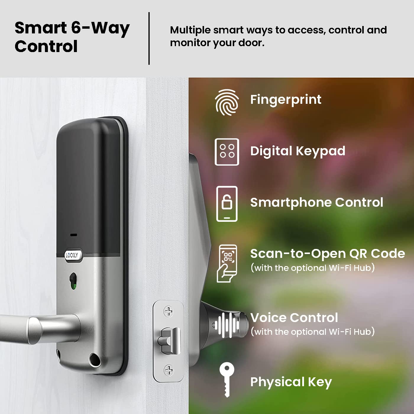 Lockly Secure Plus, Bluetooth Smart Lock, Keyless Entry Door Lock, PIN Genie® Keypad, 3D Biometric Fingerprint Sensor, Auto Lock - Satin Nickel (PGD628FSN) - Latch Edition