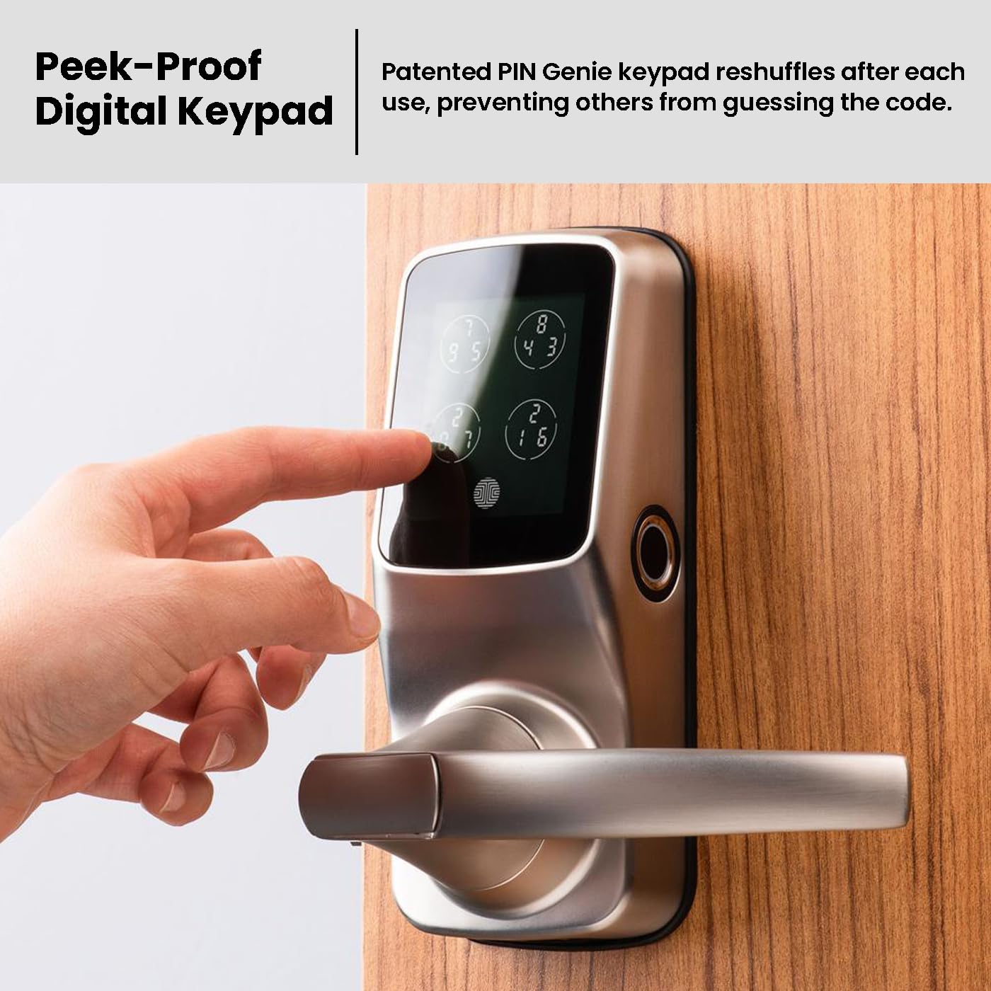 Lockly Secure Plus, Bluetooth Smart Lock, Keyless Entry Door Lock, PIN Genie® Keypad, 3D Biometric Fingerprint Sensor, Auto Lock - Satin Nickel (PGD628FSN) - Latch Edition