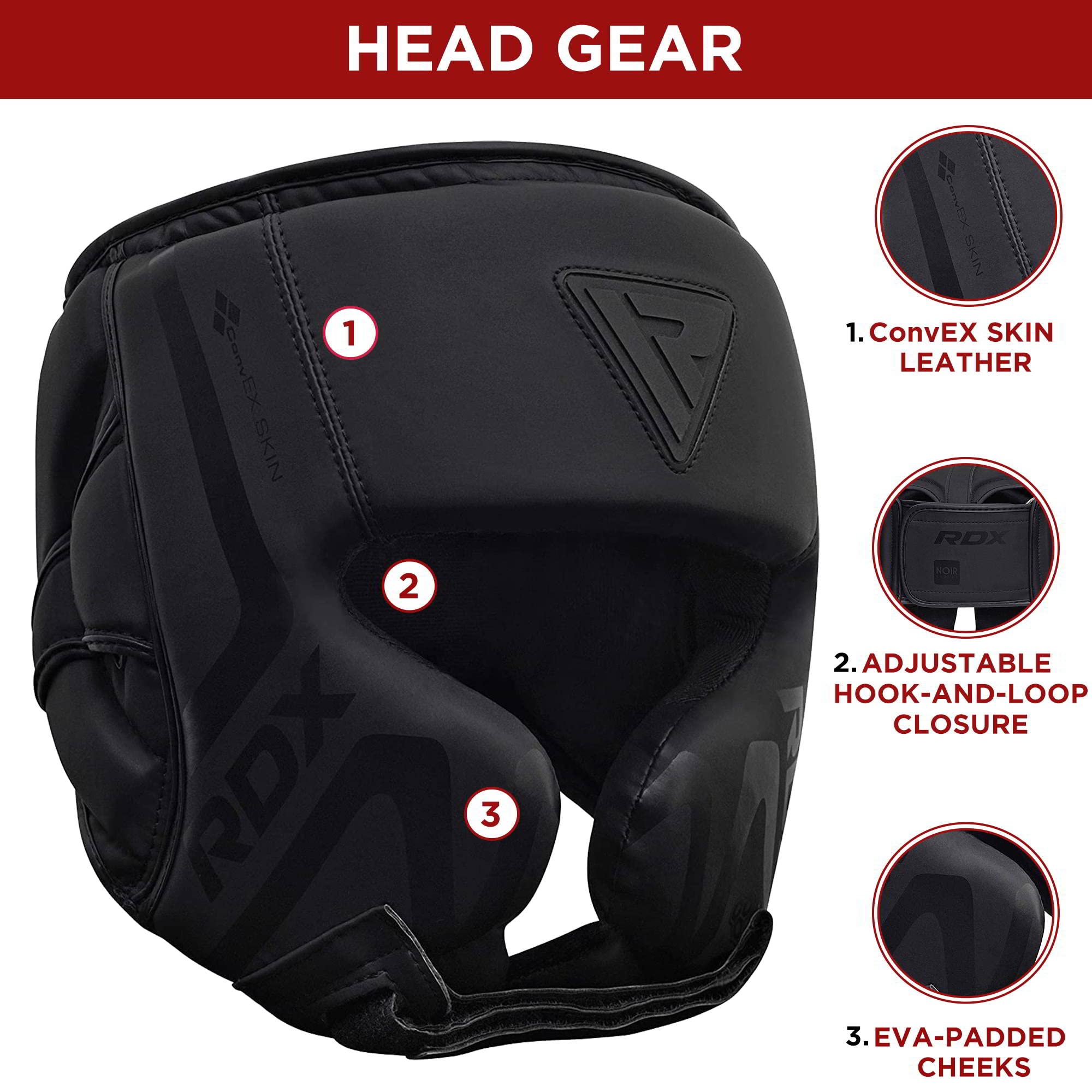 RDX Boxing Headgear Sparring Grappling, Maya Hide Leather, Head Gear for MMA Muay Thai Kickboxing Training, Multi Layered Padding, Taekwondo Martial Arts BJJ Wrestling Karate, Black