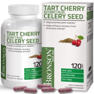 bronson tart cherry extract + celery seed capsules - powerful uric acid cleanse, joint mobility support & muscle recovery supplement - non gmo formula, 120 vegetarian capsules