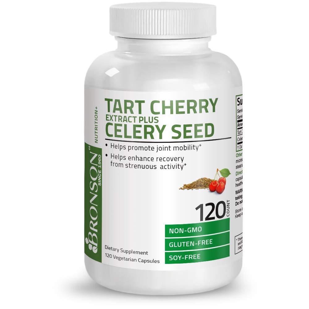 Bronson Tart Cherry Extract + Celery Seed Capsules - Powerful Uric Acid Cleanse, Joint Mobility Support & Muscle Recovery Supplement - Non GMO Formula, 120 Vegetarian Capsules