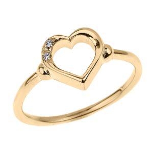 14k yellow gold diamond accented open heart ring with pavé set gems (j-k color, i1-i2 clarity) - size 10