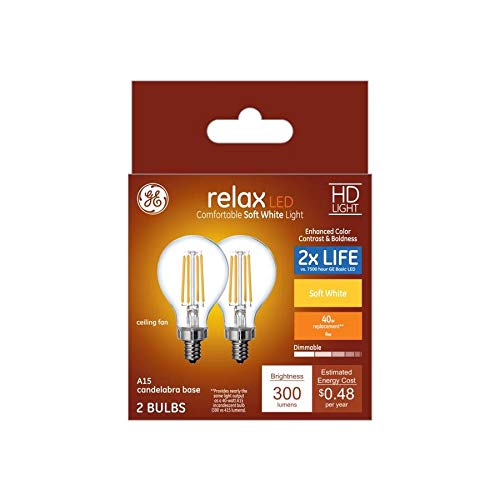 GE Relax 2-Pack 40 W Equivalent Dimmable Warm White A15 LED Light Fixture Light Bulbs Candelabra