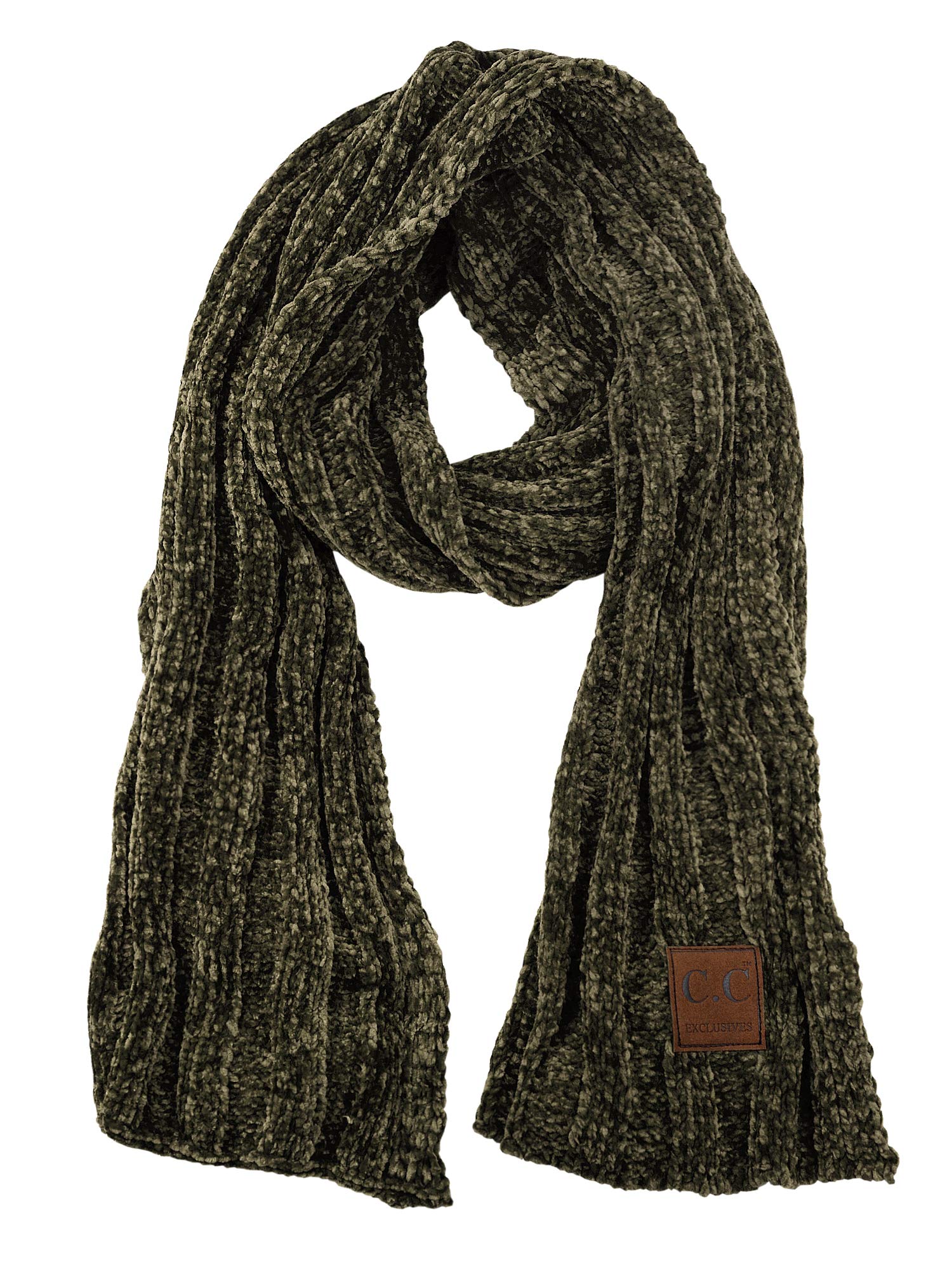 C.C Women's Ultra Soft Chenille Ribbed Thick Warm Knit Shawl Wrap Scarf-New Olive