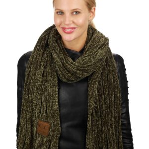 C.C Women's Ultra Soft Chenille Ribbed Thick Warm Knit Shawl Wrap Scarf-New Olive