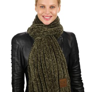 C.C Women's Ultra Soft Chenille Ribbed Thick Warm Knit Shawl Wrap Scarf-New Olive