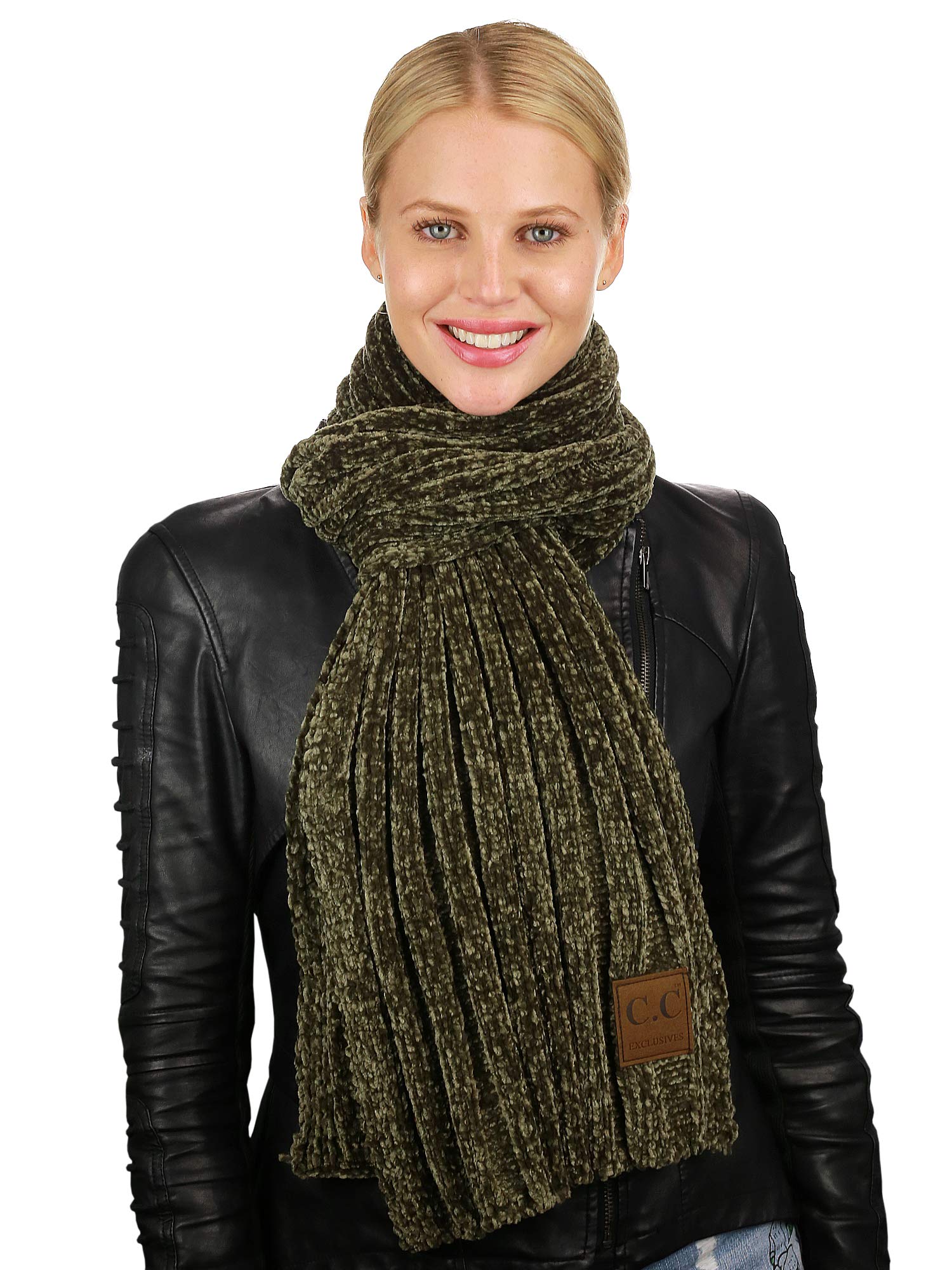 C.C Women's Ultra Soft Chenille Ribbed Thick Warm Knit Shawl Wrap Scarf-New Olive