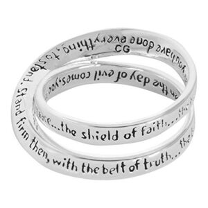 ephesians 6:13 silver plated women's double mobius ring size 9