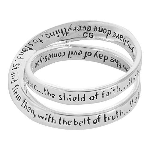 Ephesians 6:13 Silver Plated Women's Double Mobius Ring Size 9