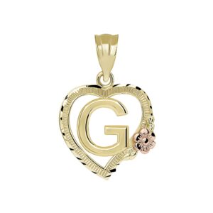 14k two-tone initial heart pendant in yellow and rose gold - letter g