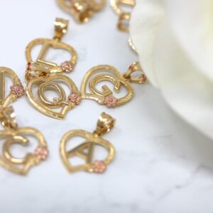 14k Two-Tone Initial Heart Pendant in Yellow and Rose Gold - Letter G