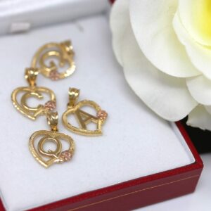 14k Two-Tone Initial Heart Pendant in Yellow and Rose Gold - Letter G