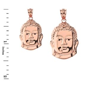 Sideways Crosses 10k Rose Gold Buddha Head Zen Yoga Buddhism Protection Amulet Pendant (1.0")