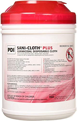 PDI Healthcare 51017M Sani-Cloth Plus Germicidal Cloth, 6" x 6-3/4" Size, Pack of 160