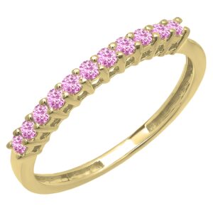 Dazzlingrock Collection Round Pink Sapphire Stackable Wedding Band for Women in 10K Yellow Gold Size 7.5