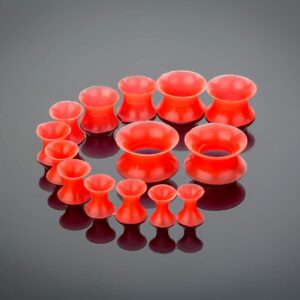 CABBE KALLO 50pcs Ear Stretching Kit Silicone Tunnels Acrylic Tapers & Plugs 14G-00G Gauges Set Expanders for Women Men Body Piercing Jewelry, Red